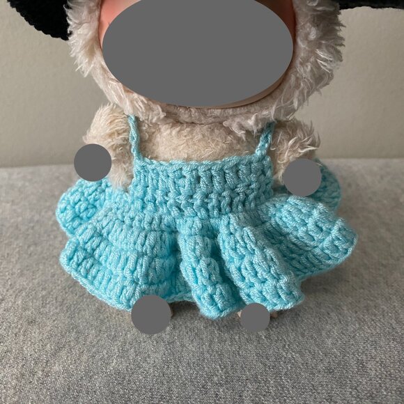 Handmade Crochet Halloween Blue Black Witch Outfit for 17cm Doll 2-Piece Set - Picture 6 of 7